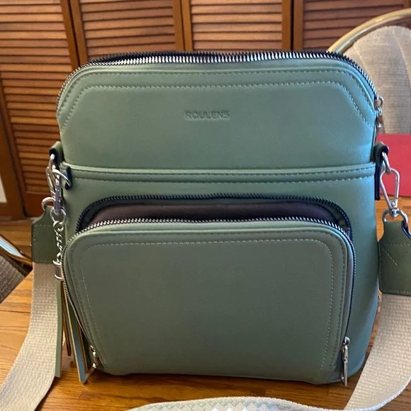 Olive Green Crossbody Bag with Embroidered Strap - Picture 6 of 11